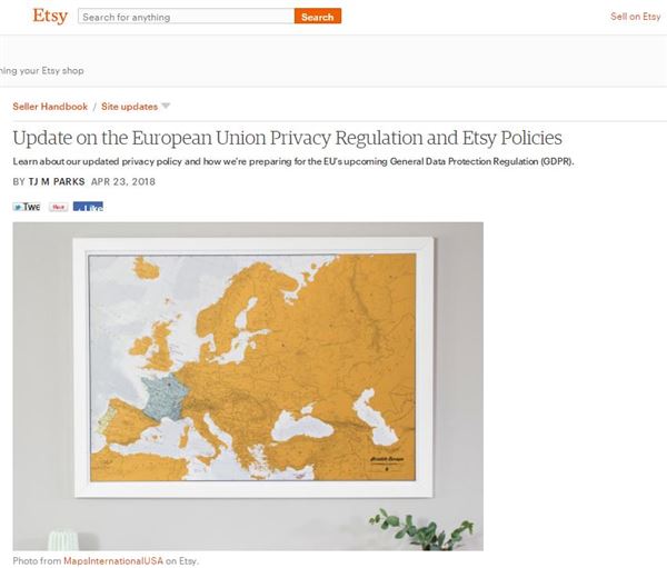 GDPR即将出台，Etsy率先给卖家提供建议