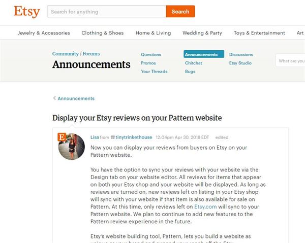 Etsy为Pattern定制网店增加一个新功能：评论同步