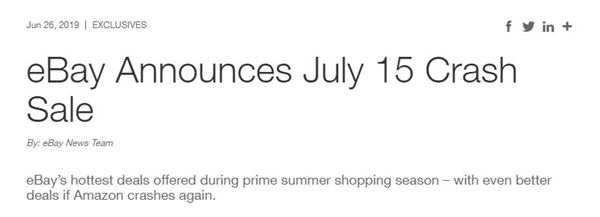 eBay对飙亚马逊Prime Day，推出 Crash Sale！你再崩溃试试！