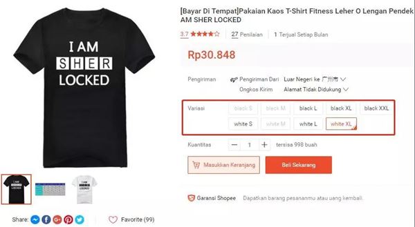 关于Shopee产品页面的选项变体问题